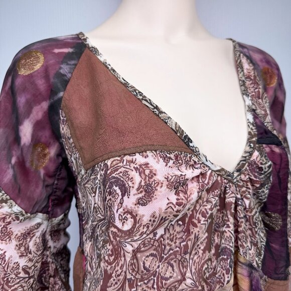 EL RODEO Designer Japanese Harajuku Kawaii Patchwork Boho Flowy Pink Brown S - Picture 2 of 11